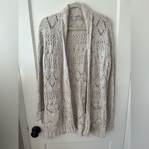 LUCKY BRAND Cream Open-Front crotchet knit Sweater bohemian neutral XL